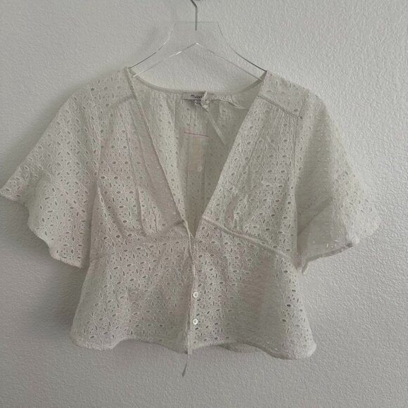 Madewell Tie-Front Top in Eyelet in White - Picture 5 of 10